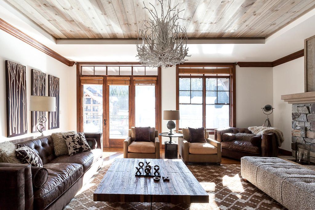 Rustic living room with glam cream