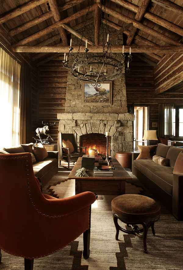 Rustic living room with glam cream
