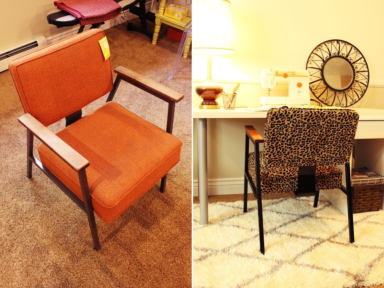 Before and after Chair Reupholstered