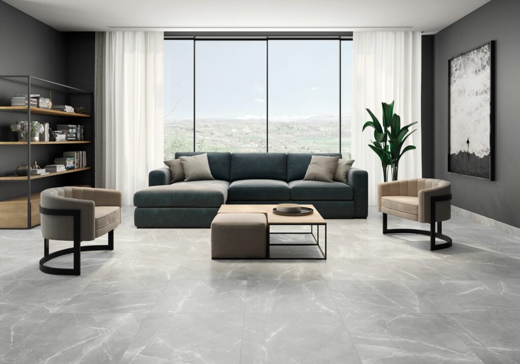 Porcelain tiles with a marble look