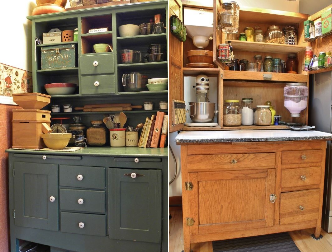 hoosier cabinet green with sifter and books